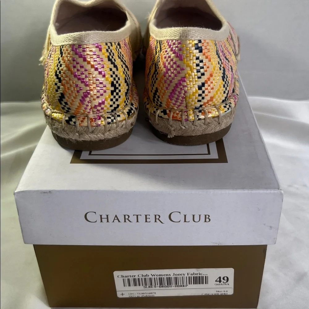 NEW Charter Club Joeey Fabric Vibrant Patterned Espadrilles Women’s 6 Warm Print